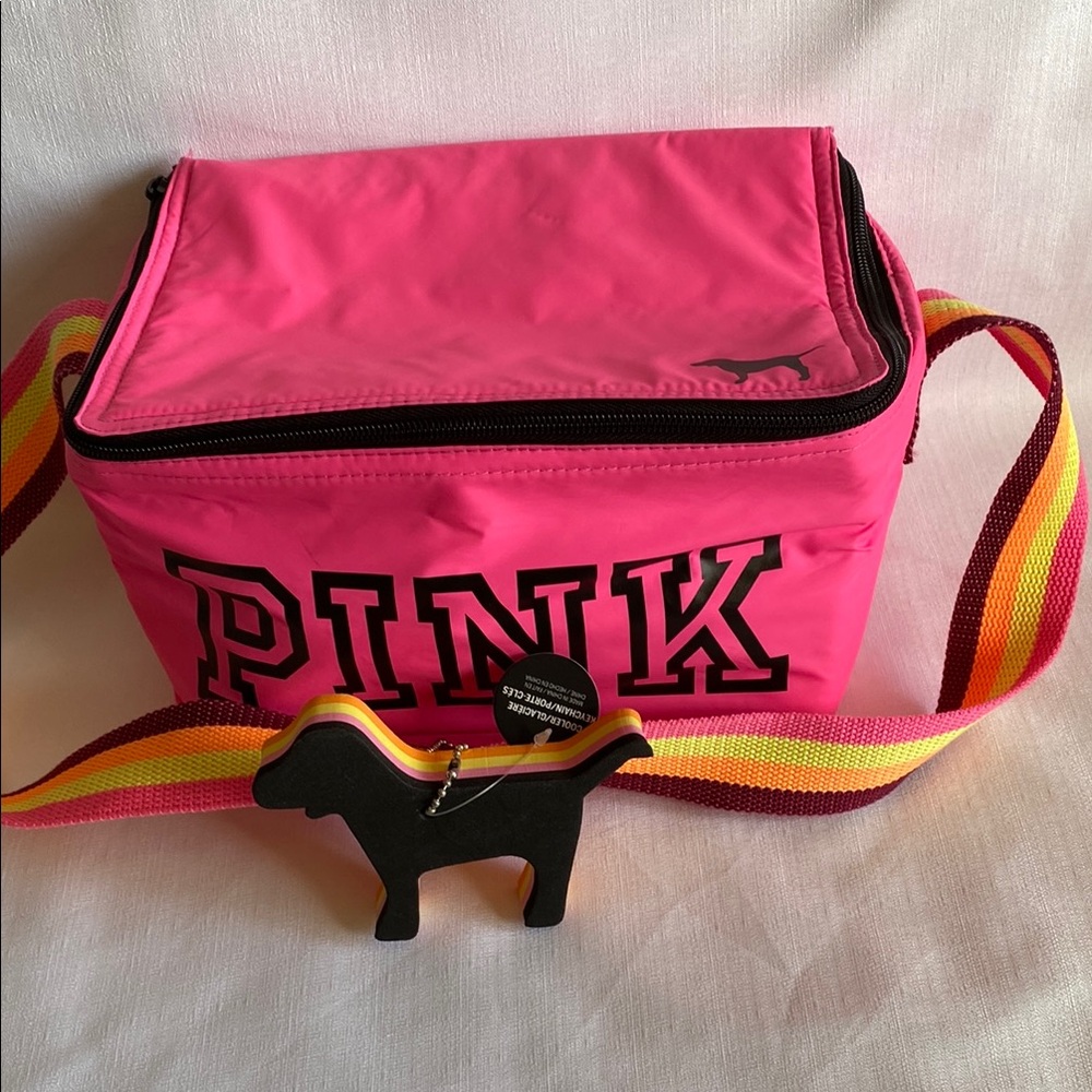 Victoria's Secret Pink Rainbow Dog Keychain Logo Lunch Cooler Insulated Bag